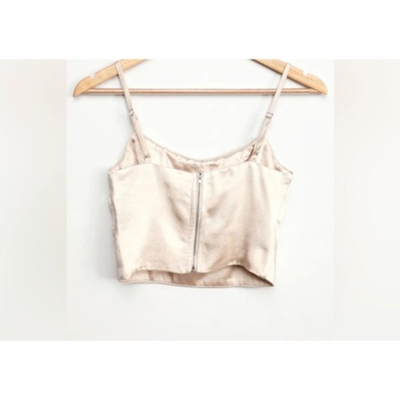 Satin crop top by Lulus Champagne color, Luxe'd Out Model Size Medium - Picture 5 of 8